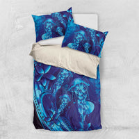 Purple Paradise Polynesia Jellyfish Bedding Set Plumeria Polynesian Tattoo Glowing Vibes LT14 US Twin 172cm x 218cm Purple - Polynesian Pride