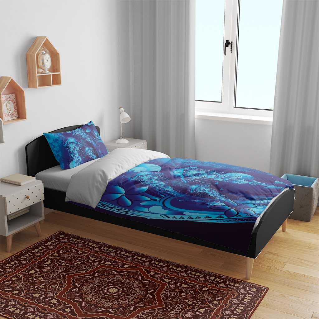 Purple Paradise Polynesia Jellyfish Bedding Set Plumeria Polynesian Tattoo Glowing Vibes LT14 - Polynesian Pride