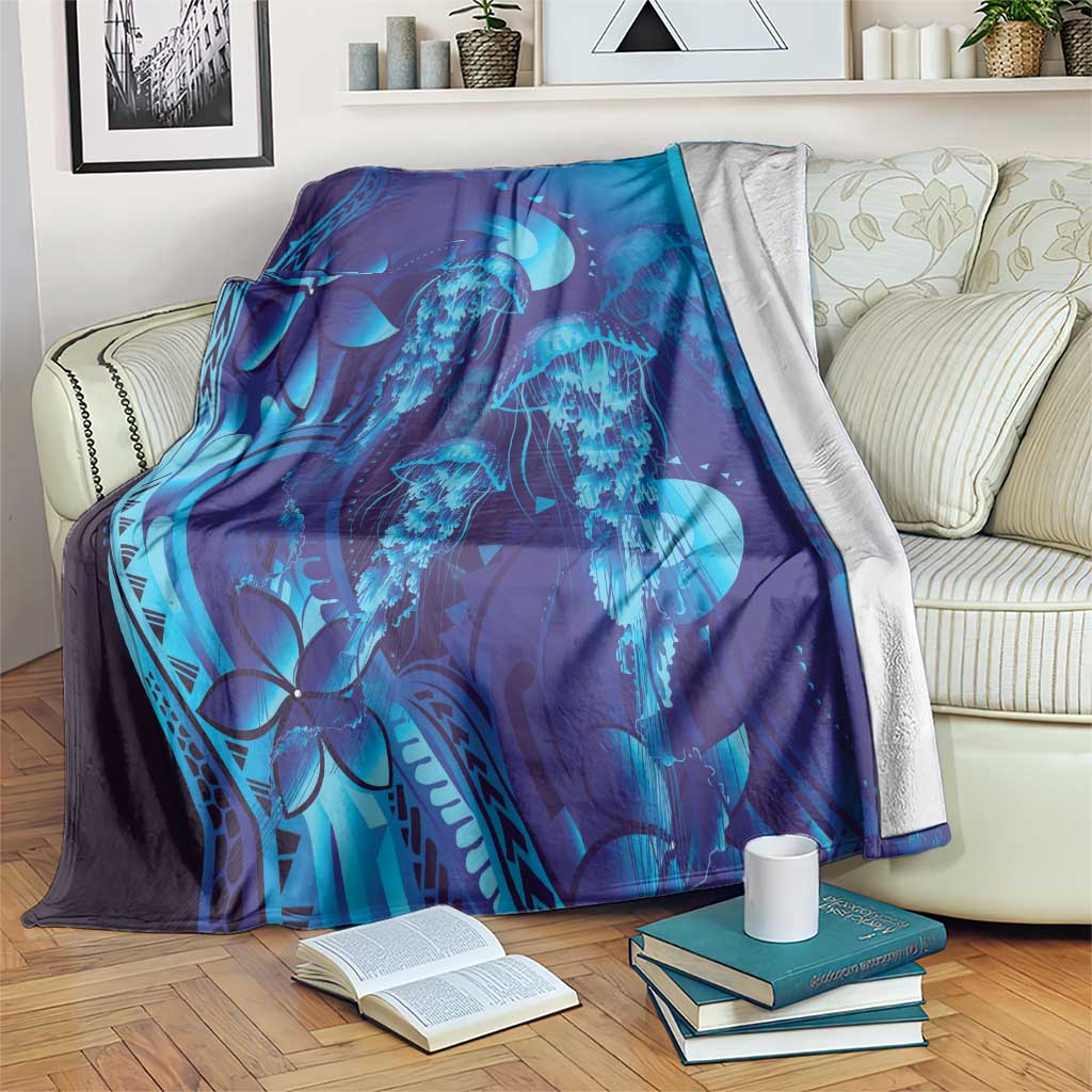 Purple Paradise Polynesia Jellyfish Blanket Plumeria Polynesian Tattoo Glowing Vibes LT14 Purple - Polynesian Pride