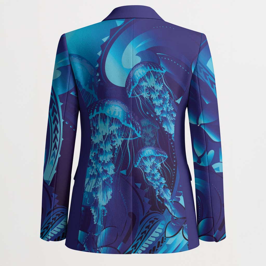 Purple Paradise Polynesia Jellyfish Blazer Plumeria Polynesian Tattoo Glowing Vibes LT14 - Polynesian Pride