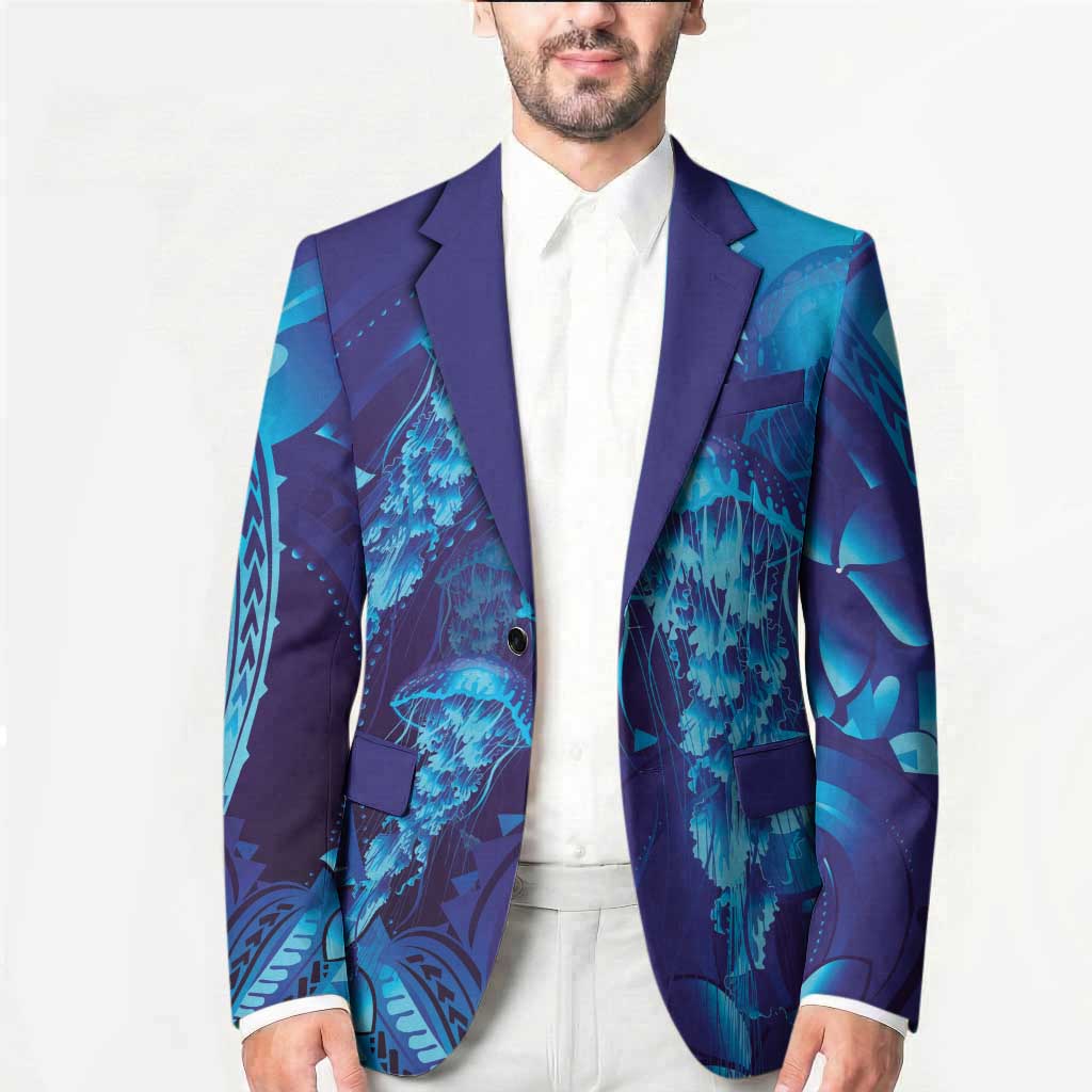 Purple Paradise Polynesia Jellyfish Blazer Plumeria Polynesian Tattoo Glowing Vibes LT14 - Polynesian Pride