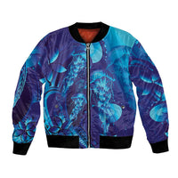 Purple Paradise Polynesia Jellyfish Bomber Jacket Plumeria Polynesian Tattoo Glowing Vibes LT14 Unisex Purple - Polynesian Pride