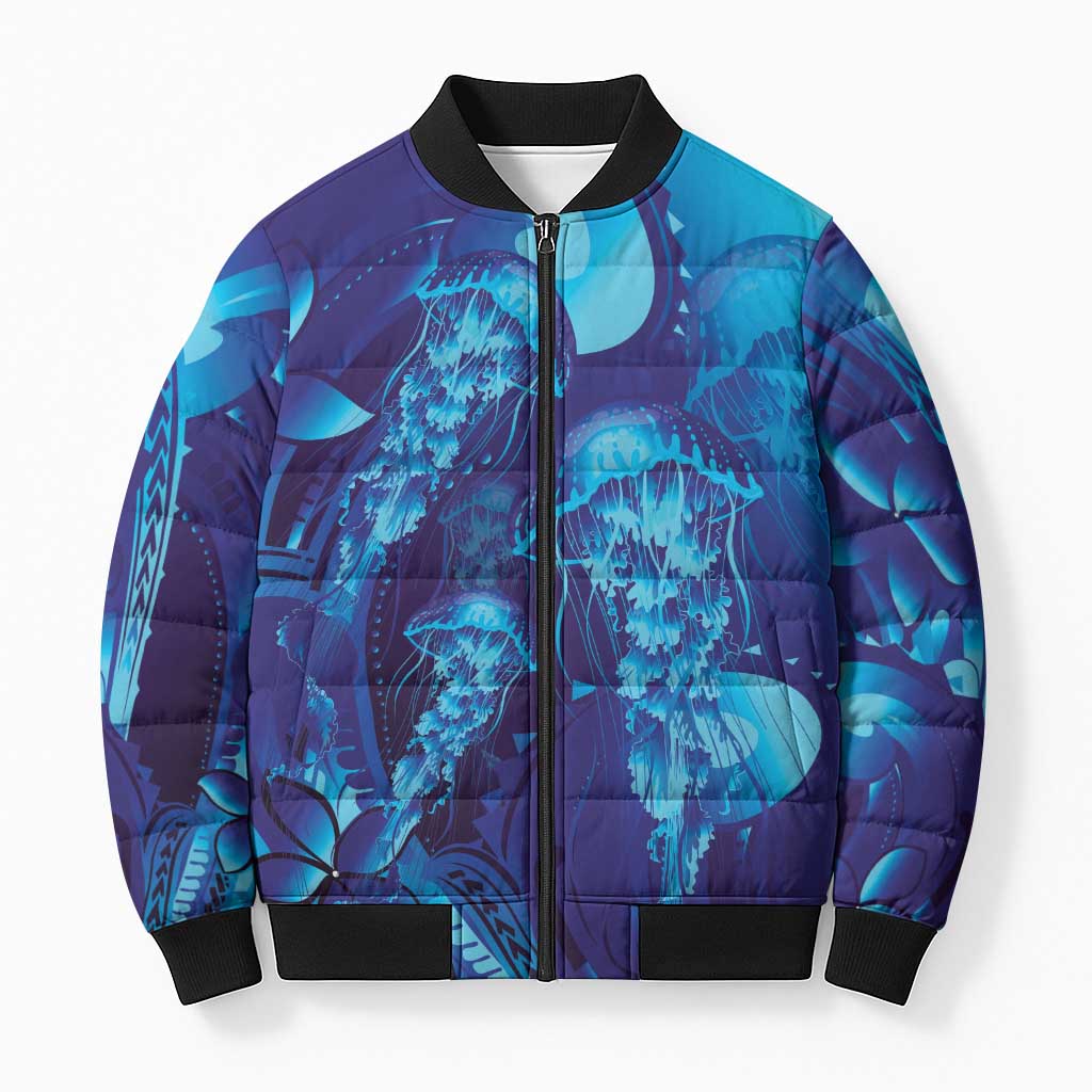 Purple Paradise Polynesia Jellyfish Bomber Puffer Jacket Plumeria Polynesian Tattoo Glowing Vibes LT14 Unisex Purple - Polynesian Pride