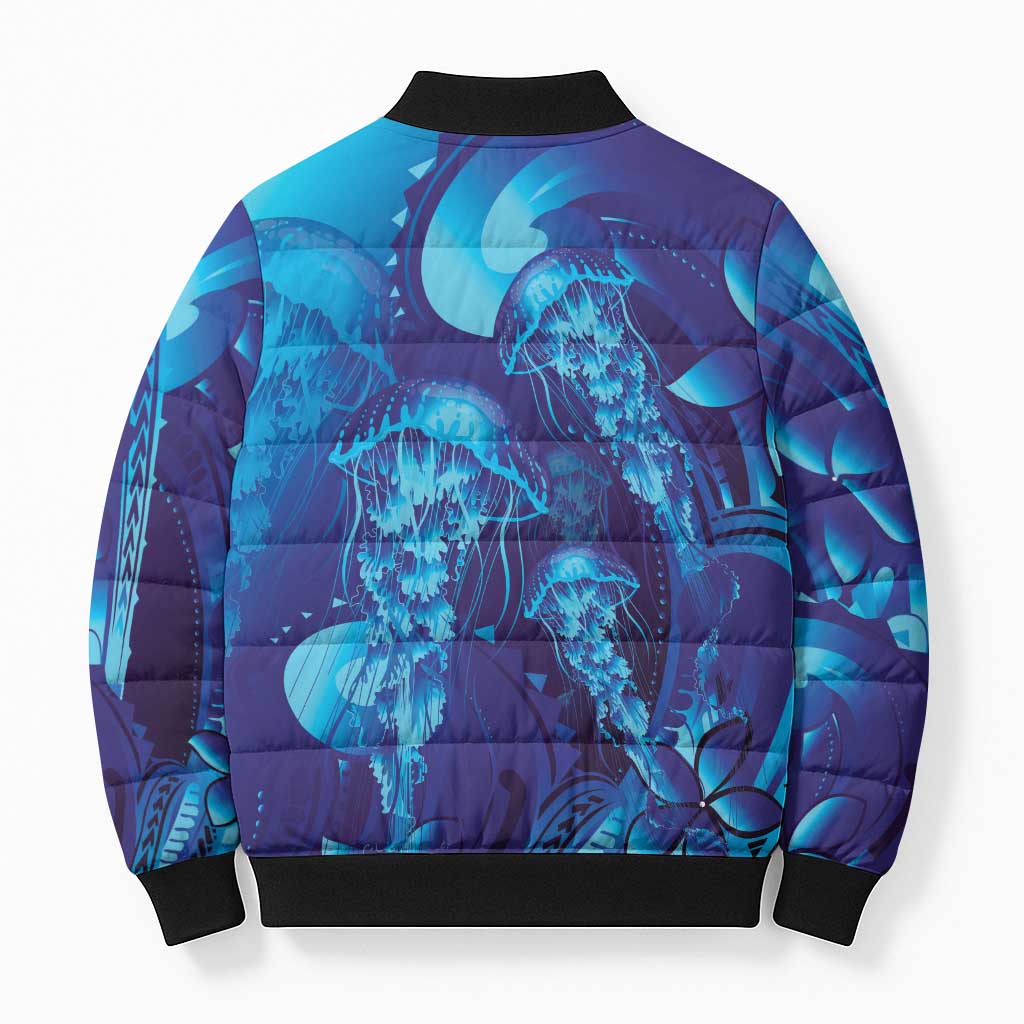 Purple Paradise Polynesia Jellyfish Bomber Puffer Jacket Plumeria Polynesian Tattoo Glowing Vibes LT14 - Polynesian Pride