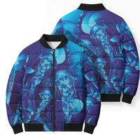 Purple Paradise Polynesia Jellyfish Bomber Puffer Jacket Plumeria Polynesian Tattoo Glowing Vibes LT14 - Polynesian Pride