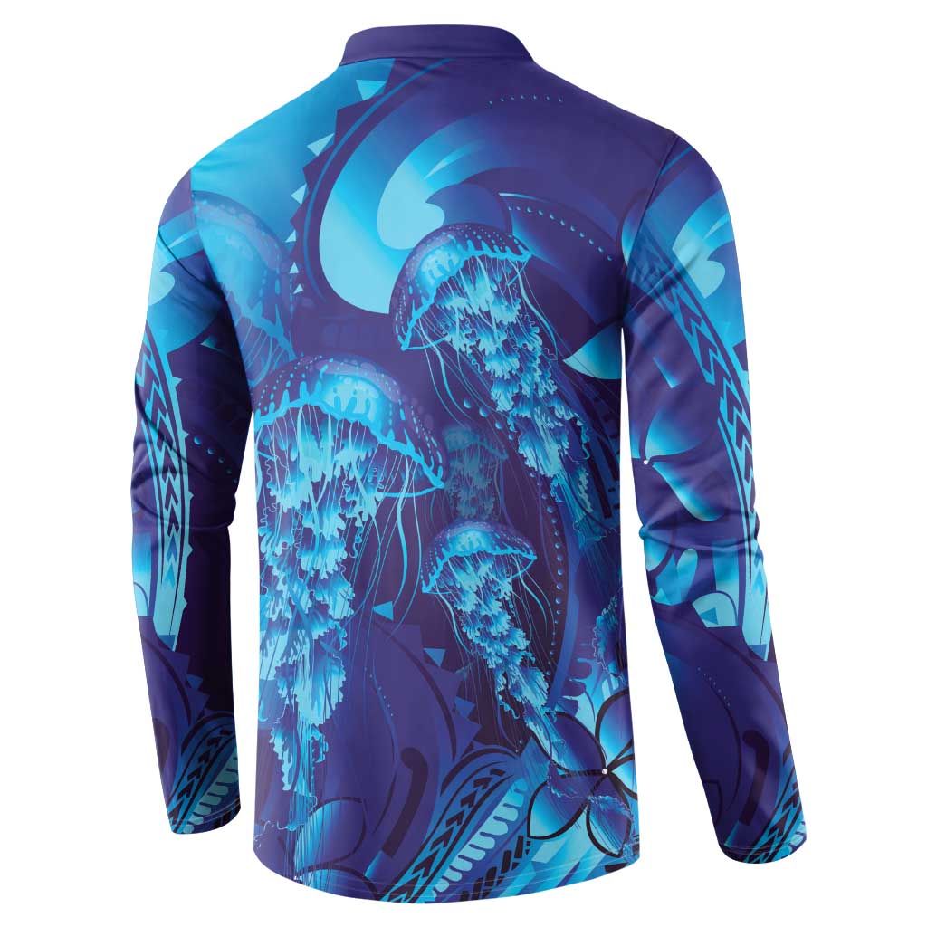 Purple Paradise Polynesia Jellyfish Button Sweatshirt Plumeria Polynesian Tattoo Glowing Vibes LT14 - Polynesian Pride