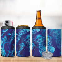 Purple Paradise Polynesia Jellyfish 4 in 1 Can Cooler Tumbler Plumeria Polynesian Tattoo Glowing Vibes