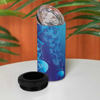 Purple Paradise Polynesia Jellyfish 4 in 1 Can Cooler Tumbler Plumeria Polynesian Tattoo Glowing Vibes