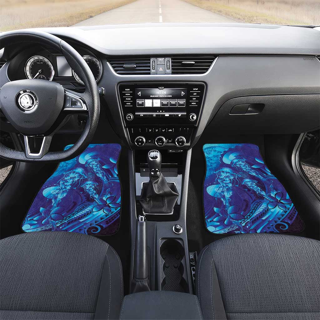 Purple Paradise Polynesia Jellyfish Car Mats Plumeria Polynesian Tattoo Glowing Vibes LT14 Set 2pcs - Front Purple - Polynesian Pride