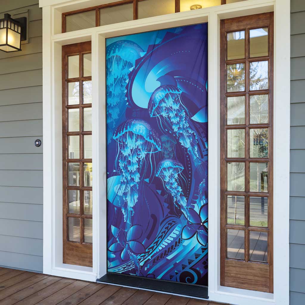 Purple Paradise Polynesia Jellyfish Door Cover Plumeria Polynesian Tattoo Glowing Vibes LT14 - Polynesian Pride