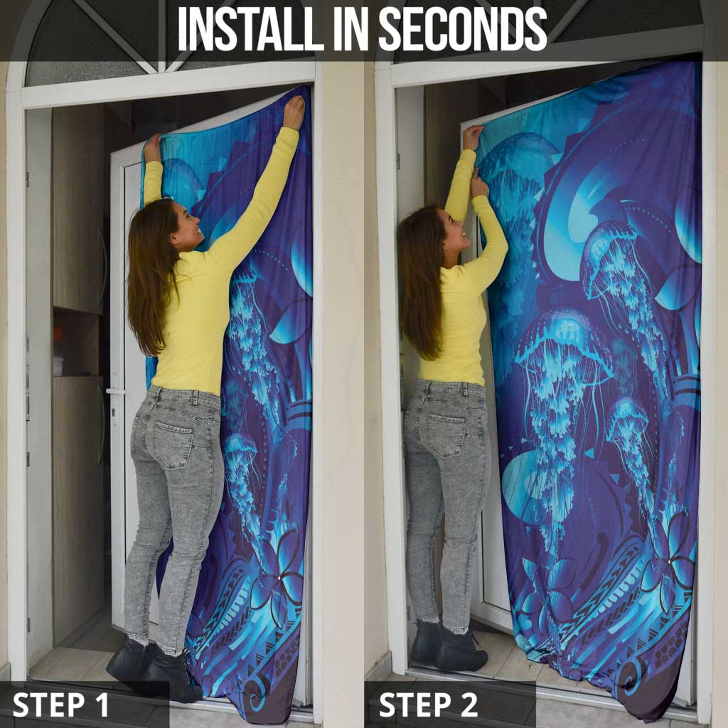 Purple Paradise Polynesia Jellyfish Door Cover Plumeria Polynesian Tattoo Glowing Vibes LT14 - Polynesian Pride