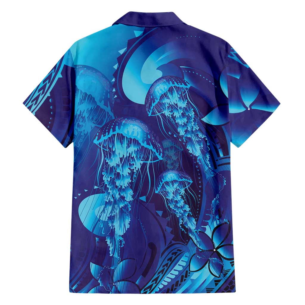 Purple Paradise Polynesia Jellyfish Family Matching Long Sleeve Bodycon Dress and Hawaiian Shirt Plumeria Polynesian Tattoo Glowing Vibes