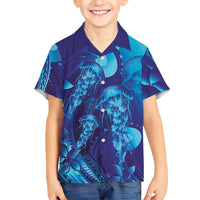 Purple Paradise Polynesia Jellyfish Family Matching Long Sleeve Bodycon Dress and Hawaiian Shirt Plumeria Polynesian Tattoo Glowing Vibes