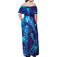 Purple Paradise Polynesia Jellyfish Family Matching Off Shoulder Maxi Dress and Hawaiian Shirt Plumeria Polynesian Tattoo Glowing Vibes