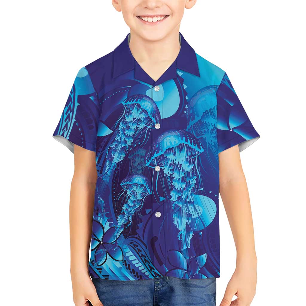 Purple Paradise Polynesia Jellyfish Family Matching Off Shoulder Short Dress and Hawaiian Shirt Plumeria Polynesian Tattoo Glowing Vibes