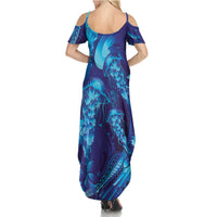 Purple Paradise Polynesia Jellyfish Family Matching Summer Maxi Dress and Hawaiian Shirt Plumeria Polynesian Tattoo Glowing Vibes
