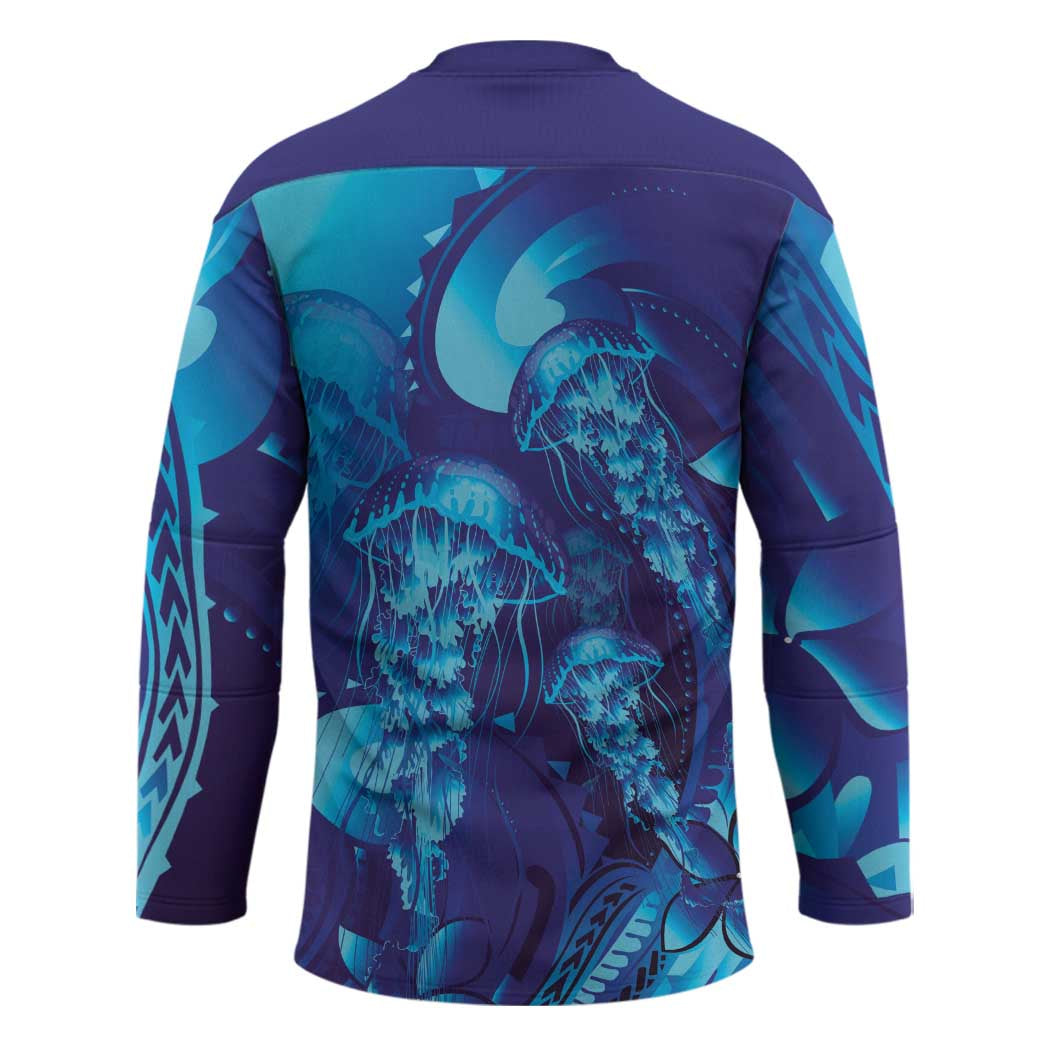 Purple Paradise Polynesia Jellyfish Hockey Jersey Plumeria Polynesian Tattoo Glowing Vibes LT14 - Polynesian Pride