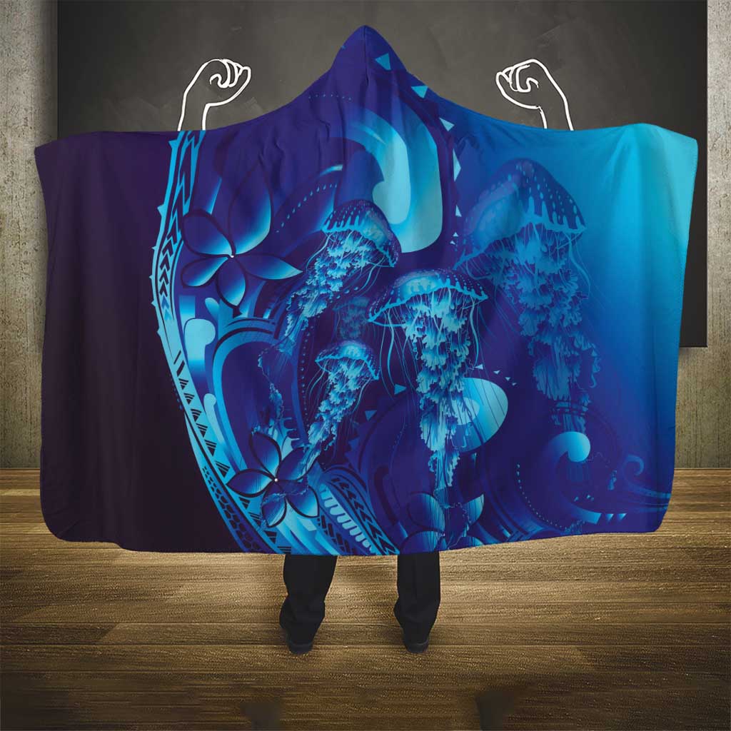 Purple Paradise Polynesia Jellyfish Hooded Blanket Plumeria Polynesian Tattoo Glowing Vibes LT14 - Polynesian Pride