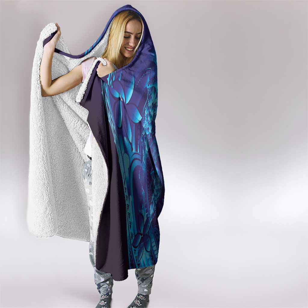 Purple Paradise Polynesia Jellyfish Hooded Blanket Plumeria Polynesian Tattoo Glowing Vibes LT14 - Polynesian Pride