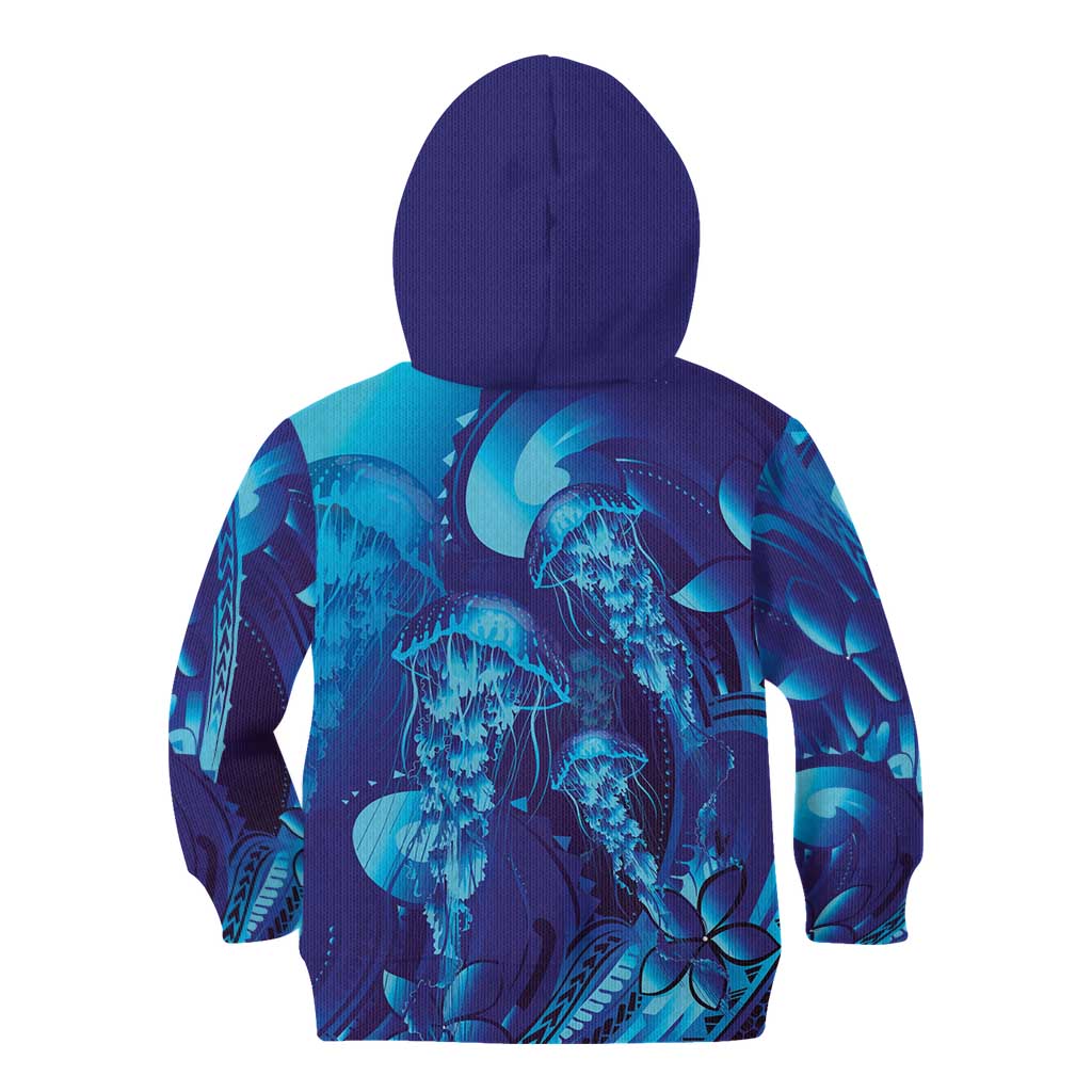 Purple Paradise Polynesia Jellyfish Kid Hoodie Plumeria Polynesian Tattoo Glowing Vibes LT14 - Polynesian Pride