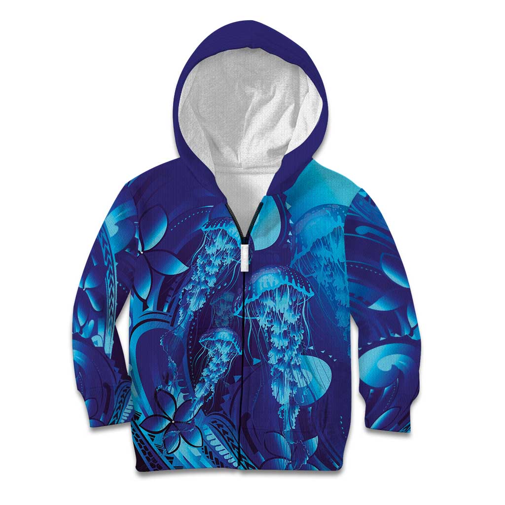 Purple Paradise Polynesia Jellyfish Kid Hoodie Plumeria Polynesian Tattoo Glowing Vibes LT14 Zip Hoodie Purple - Polynesian Pride