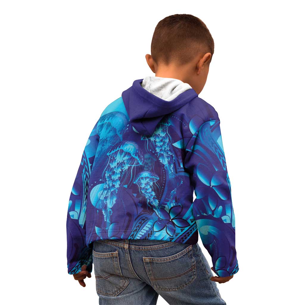 Purple Paradise Polynesia Jellyfish Kid Hoodie Plumeria Polynesian Tattoo Glowing Vibes LT14 - Polynesian Pride