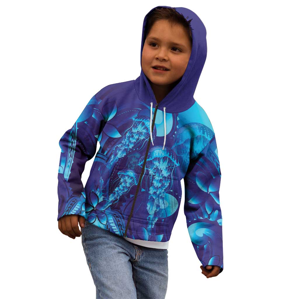 Purple Paradise Polynesia Jellyfish Kid Hoodie Plumeria Polynesian Tattoo Glowing Vibes LT14 - Polynesian Pride