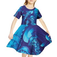 Purple Paradise Polynesia Jellyfish Kid Short Sleeve Dress Plumeria Polynesian Tattoo Glowing Vibes LT14 - Polynesian Pride