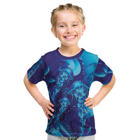 Purple Paradise Polynesia Jellyfish Kid T Shirt Plumeria Polynesian Tattoo Glowing Vibes LT14 Purple - Polynesian Pride