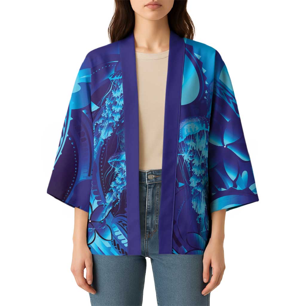 Purple Paradise Polynesia Jellyfish Kimono Plumeria Polynesian Tattoo Glowing Vibes LT14 - Polynesian Pride