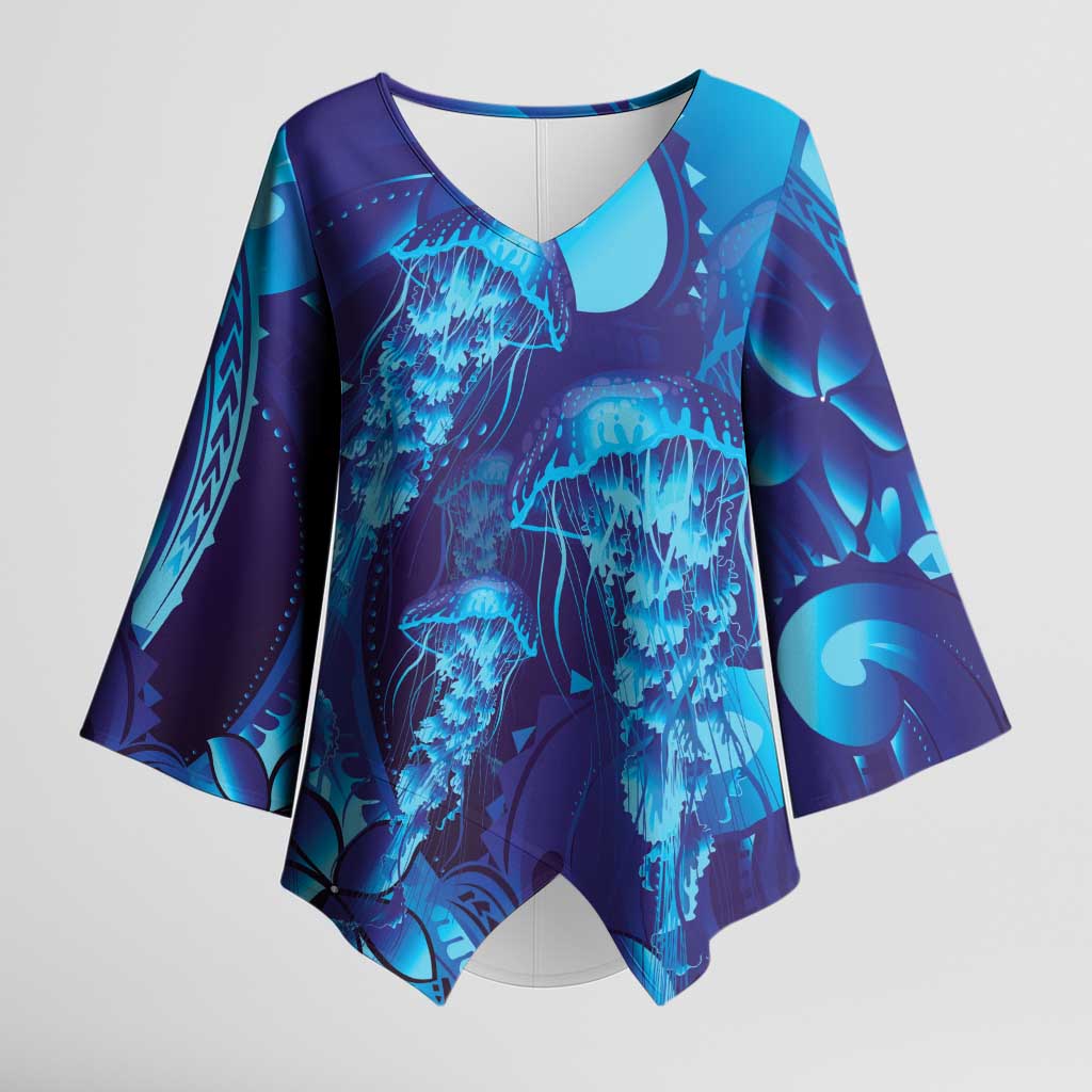 Purple Paradise Polynesia Jellyfish Kimono Sleeve Blouse Plumeria Polynesian Tattoo Glowing Vibes LT14 Female Purple - Polynesian Pride