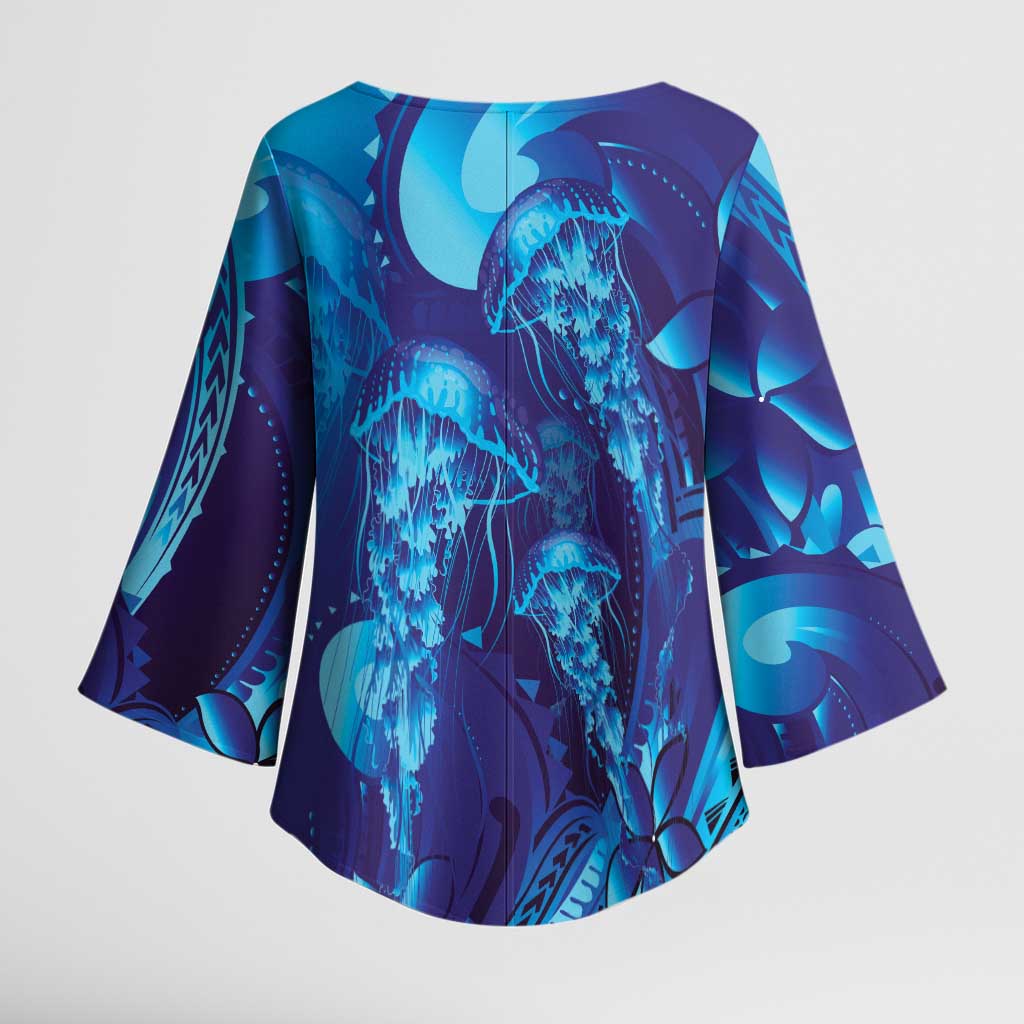 Purple Paradise Polynesia Jellyfish Kimono Sleeve Blouse Plumeria Polynesian Tattoo Glowing Vibes LT14 - Polynesian Pride