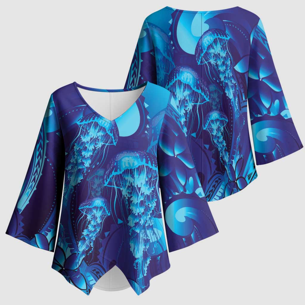 Purple Paradise Polynesia Jellyfish Kimono Sleeve Blouse Plumeria Polynesian Tattoo Glowing Vibes LT14 - Polynesian Pride