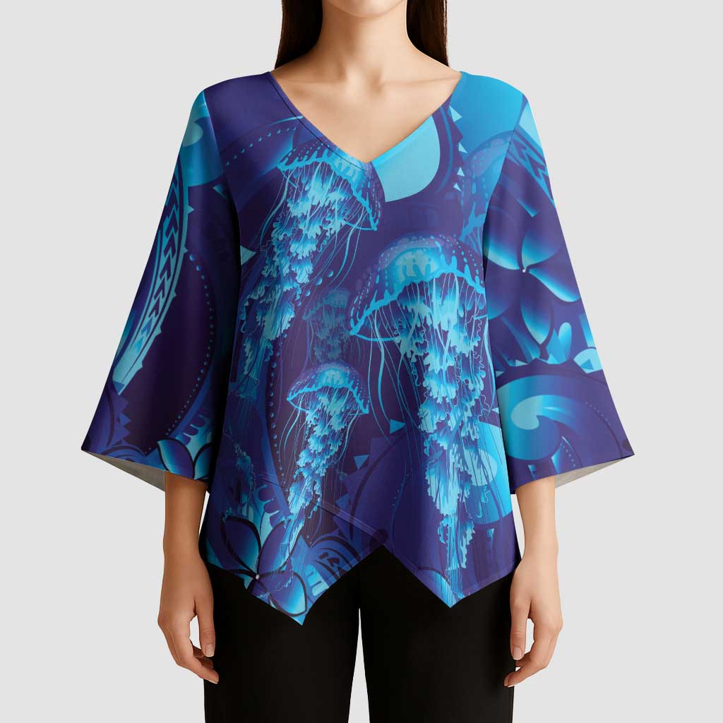 Purple Paradise Polynesia Jellyfish Kimono Sleeve Blouse Plumeria Polynesian Tattoo Glowing Vibes LT14 - Polynesian Pride