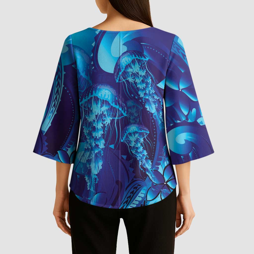 Purple Paradise Polynesia Jellyfish Kimono Sleeve Blouse Plumeria Polynesian Tattoo Glowing Vibes LT14 - Polynesian Pride