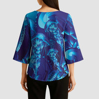 Purple Paradise Polynesia Jellyfish Kimono Sleeve Blouse Plumeria Polynesian Tattoo Glowing Vibes LT14 - Polynesian Pride