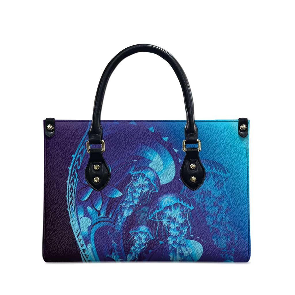Purple Paradise Polynesia Jellyfish Leather Bag Plumeria Polynesian Tattoo Glowing Vibes