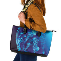 Purple Paradise Polynesia Jellyfish Leather Tote Bag Plumeria Polynesian Tattoo Glowing Vibes LT14 Purple - Polynesian Pride