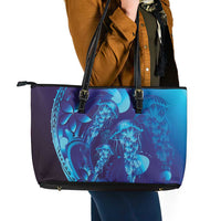 Purple Paradise Polynesia Jellyfish Leather Tote Bag Plumeria Polynesian Tattoo Glowing Vibes LT14 - Polynesian Pride