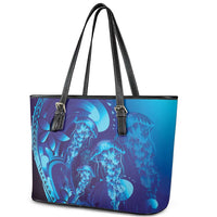 Purple Paradise Polynesia Jellyfish Leather Tote Bag Plumeria Polynesian Tattoo Glowing Vibes LT14 - Polynesian Pride
