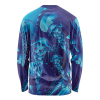 Purple Paradise Polynesia Jellyfish Long Sleeve Shirt Plumeria Polynesian Tattoo Glowing Vibes LT14 - Polynesian Pride
