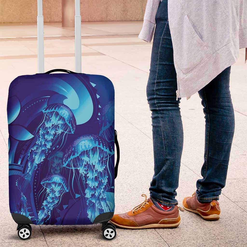 Purple Paradise Polynesia Jellyfish Luggage Cover Plumeria Polynesian Tattoo Glowing Vibes LT14 Purple - Polynesian Pride
