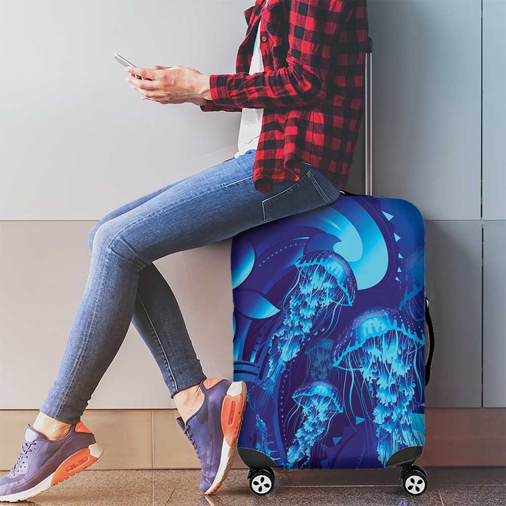 Purple Paradise Polynesia Jellyfish Luggage Cover Plumeria Polynesian Tattoo Glowing Vibes LT14 - Polynesian Pride