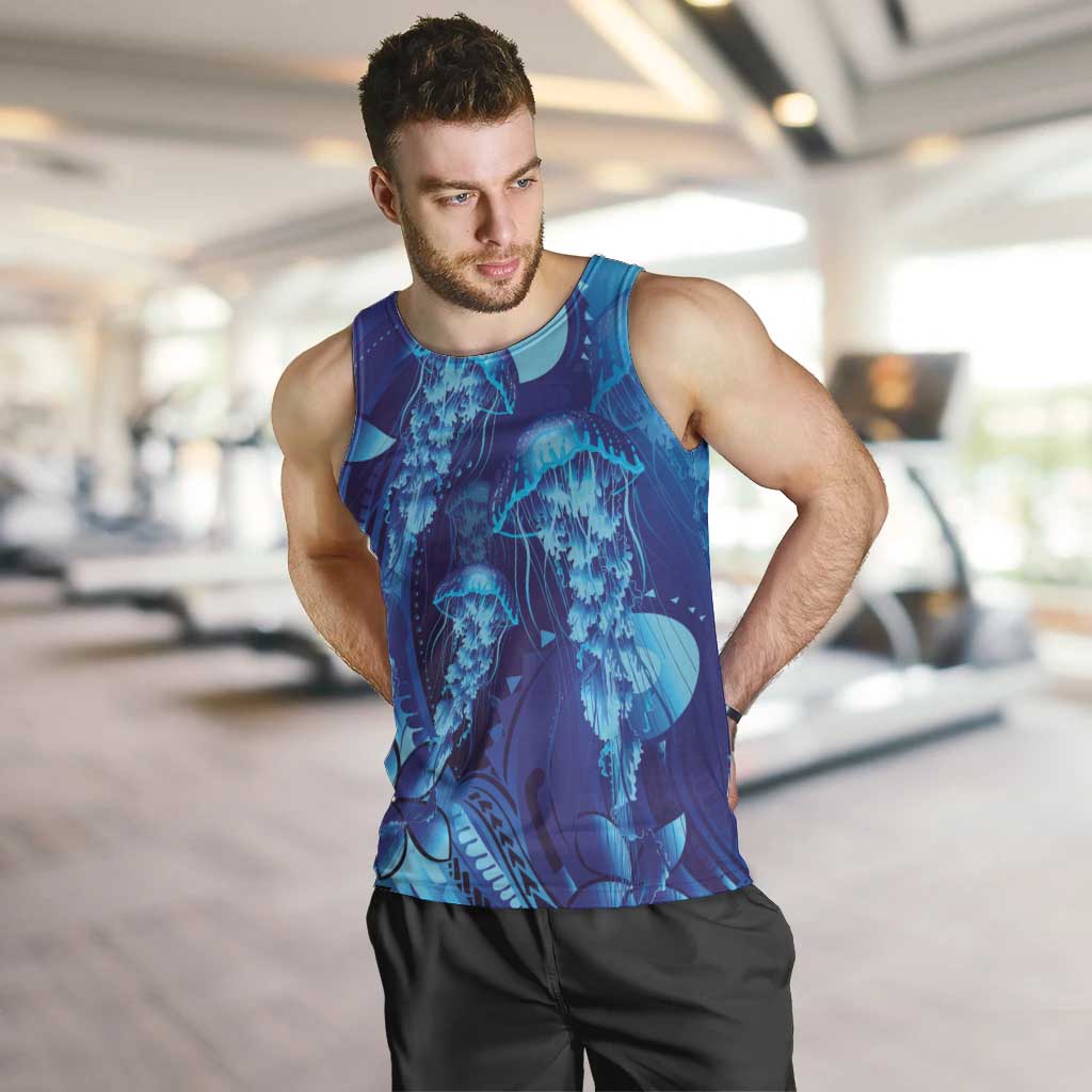 Purple Paradise Polynesia Jellyfish Men Tank Top Plumeria Polynesian Tattoo Glowing Vibes LT14 Purple - Polynesian Pride