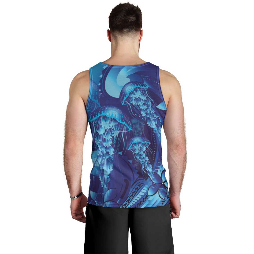Purple Paradise Polynesia Jellyfish Men Tank Top Plumeria Polynesian Tattoo Glowing Vibes LT14 - Polynesian Pride