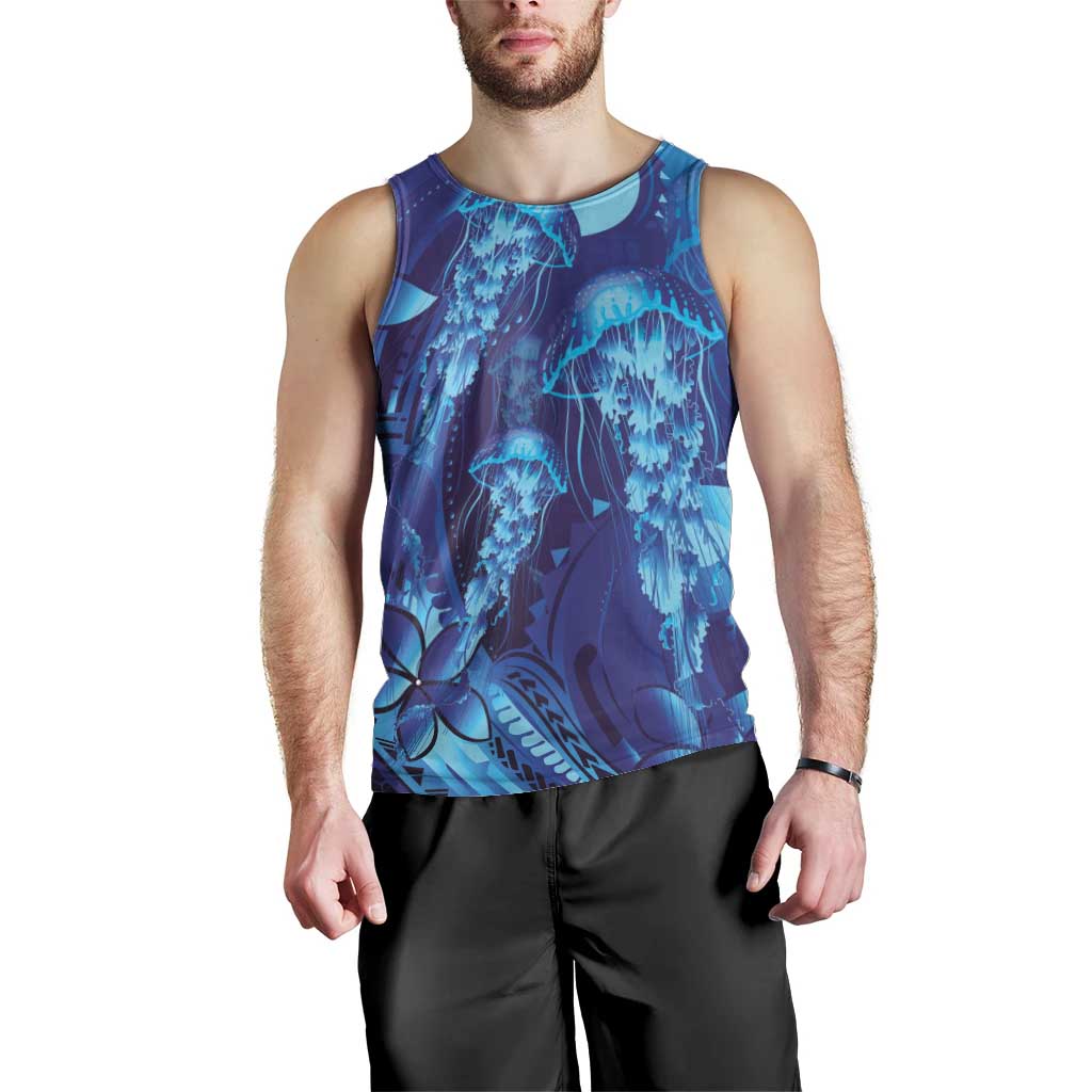 Purple Paradise Polynesia Jellyfish Men Tank Top Plumeria Polynesian Tattoo Glowing Vibes LT14 - Polynesian Pride