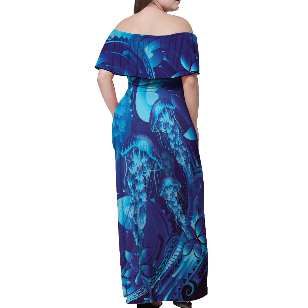 Purple Paradise Polynesia Jellyfish Off Shoulder Maxi Dress Plumeria Polynesian Tattoo Glowing Vibes LT14 - Polynesian Pride