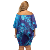 Purple Paradise Polynesia Jellyfish Off Shoulder Short Dress Plumeria Polynesian Tattoo Glowing Vibes LT14 - Polynesian Pride