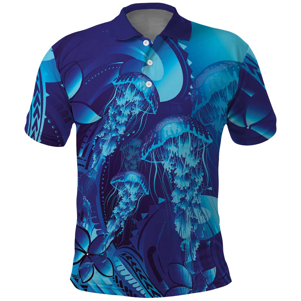 Purple Paradise Polynesia Jellyfish Polo Shirt Plumeria Polynesian Tattoo Glowing Vibes LT14 Purple - Polynesian Pride