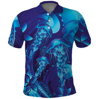 Purple Paradise Polynesia Jellyfish Polo Shirt Plumeria Polynesian Tattoo Glowing Vibes LT14 Purple - Polynesian Pride